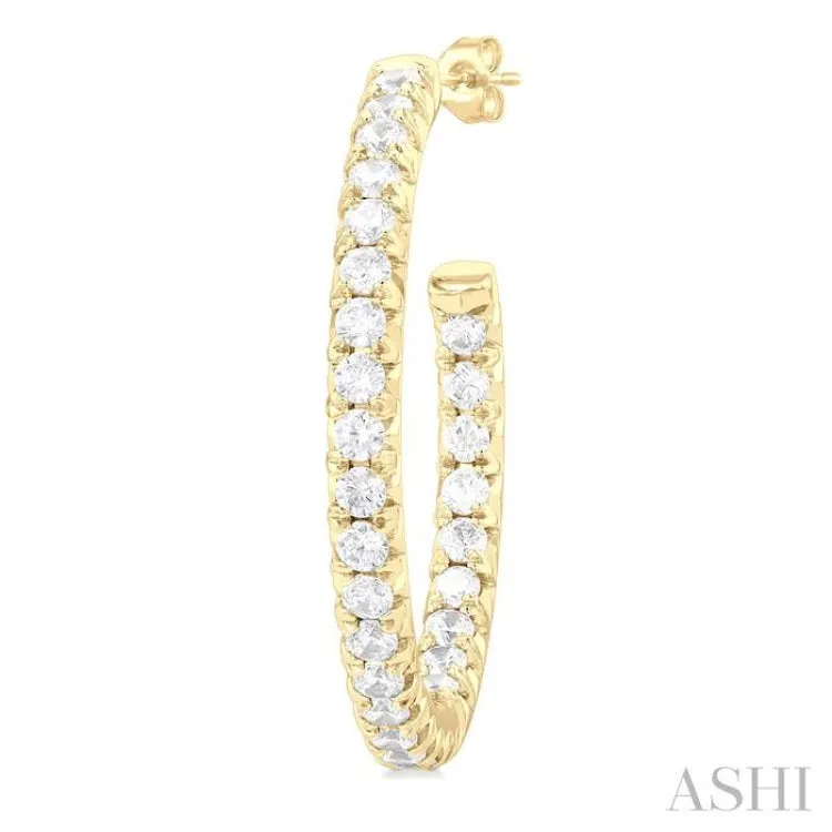 1 1/2 Ctw French Pave Set Round Cut Diamond Fashion Half Hoop Earring in 14K Yellow Gold