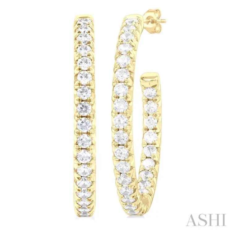 1 1/2 Ctw French Pave Set Round Cut Diamond Fashion Half Hoop Earring in 14K Yellow Gold