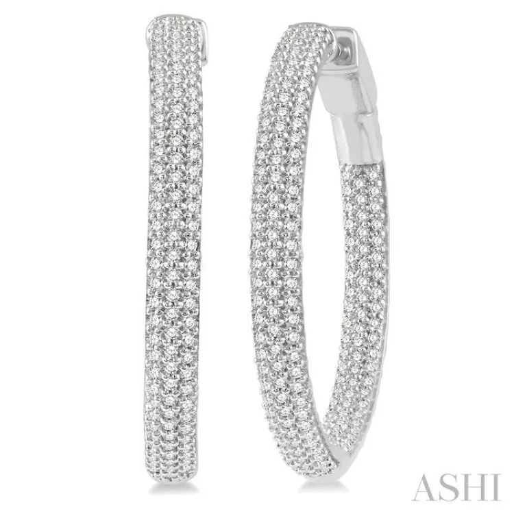 1 Ctw Close Knit Round Cut Diamond Hoop Earring in 14K White Gold