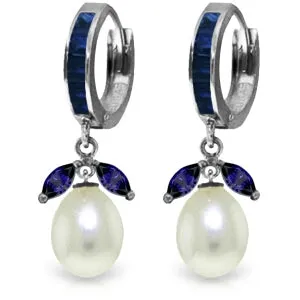 10.3 Carat 14K Solid White Gold Speak To Angels Sapphire Pearl Earrings