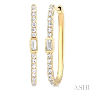 1/3 ctw Baguette and Round Cut Diamond Fashion Hoop Earrings in 14K Yellow Gold