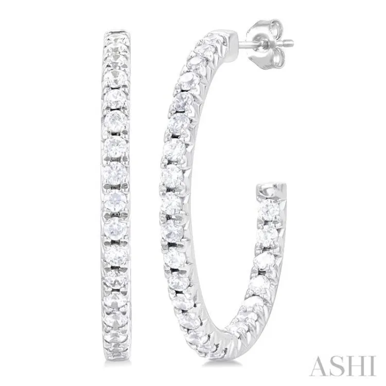 1/3 Ctw French Pave Set Round Cut Diamond Fashion Half Hoop Earring in 14K White Gold