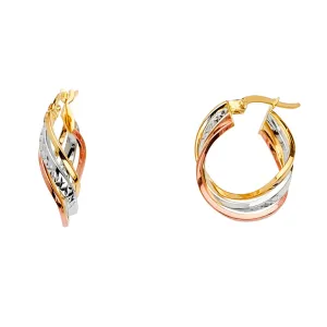 14K Gold 3 Line Twisted Hoops