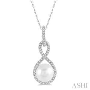 1/6 Ctw Twisted Loop 7x7mm Pearl & Round Cut Diamond Pendant With Chain in 10K White Gold