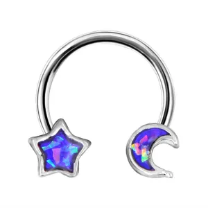 16/18/20G Purple Moon and Star Horseshoe Septum Rings