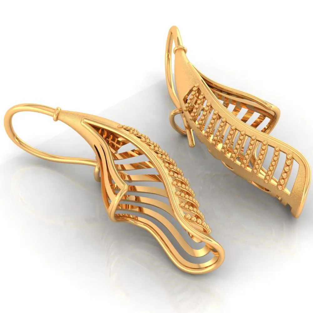 18k Earrings Made Of Gold With A Distinctive Bent Conical Form