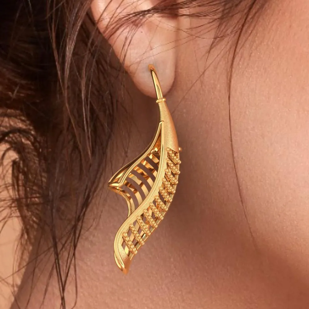 18k Earrings Made Of Gold With A Distinctive Bent Conical Form