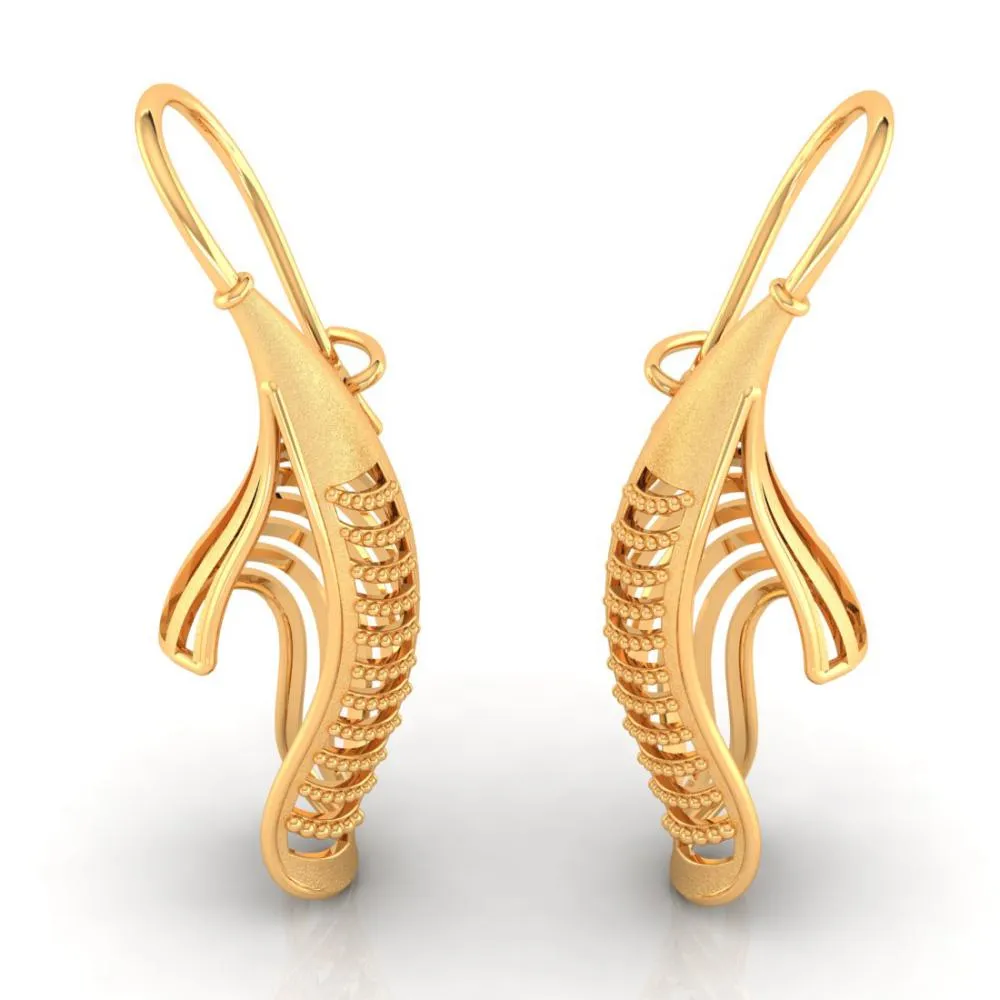 18k Earrings Made Of Gold With A Distinctive Bent Conical Form