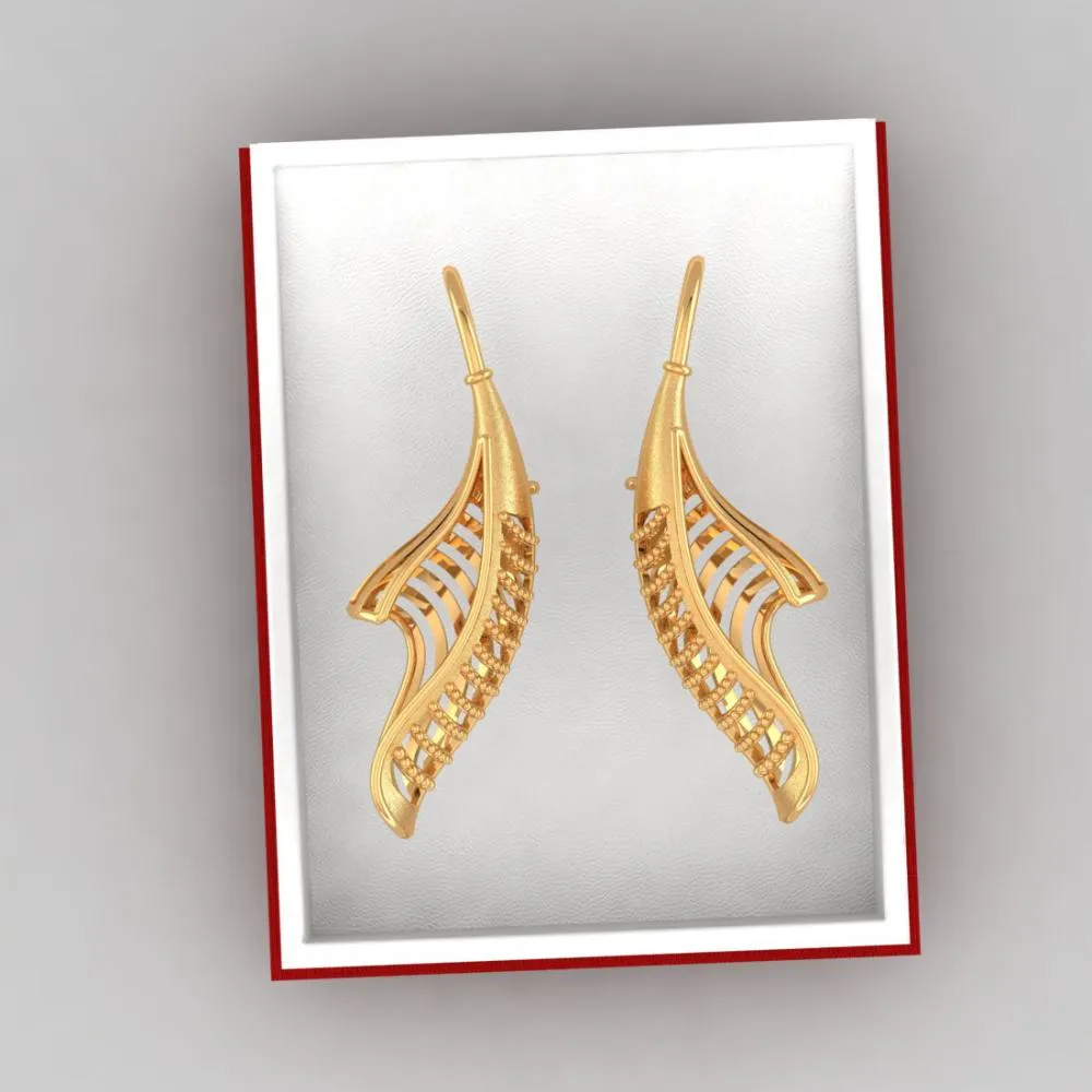 18k Earrings Made Of Gold With A Distinctive Bent Conical Form