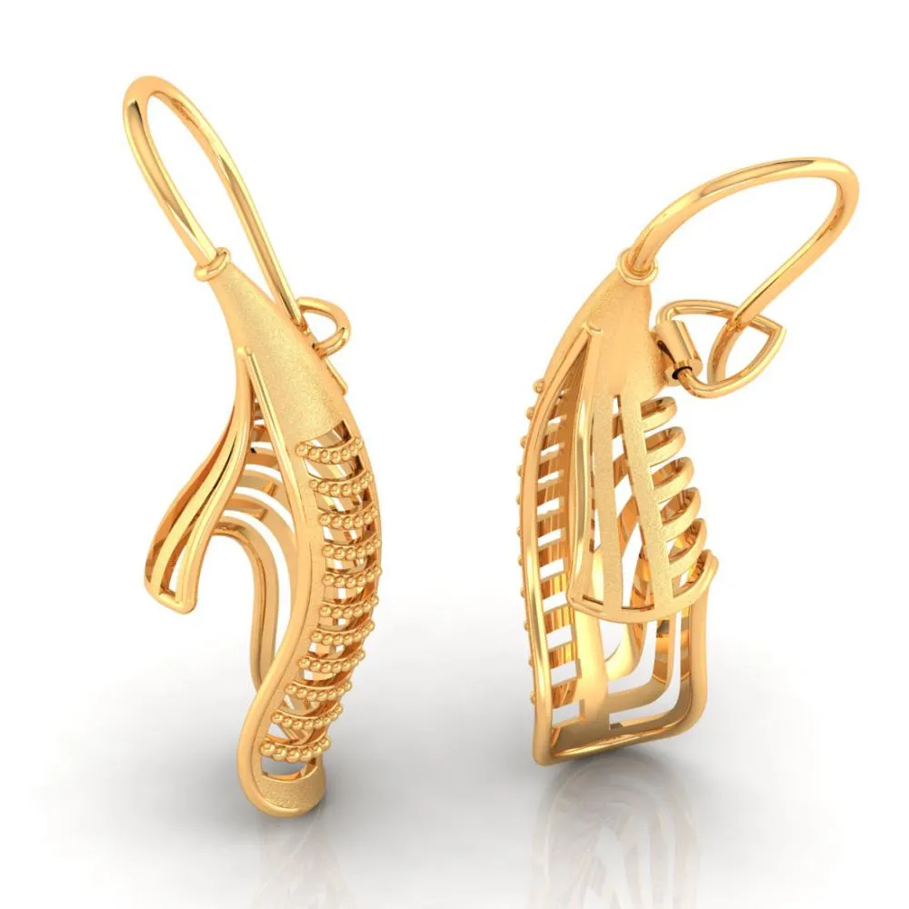 18k Earrings Made Of Gold With A Distinctive Bent Conical Form