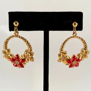 1994 Avon Poinsettia Hoop Pierced Earrings