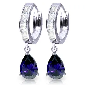 4.55 Carat 14K Solid White Gold Hoop Earrings White Topaz Sapphire