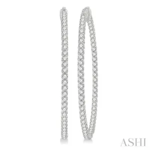 5 Ctw Inside-Out Round Cut Diamond 2-Inch Hoop Earrings in 14K White Gold