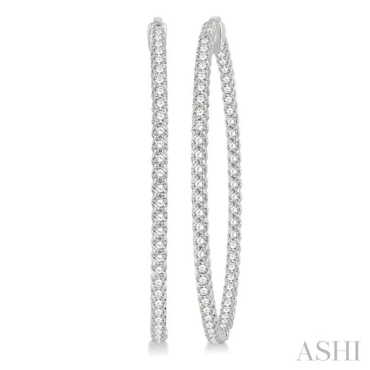 5 Ctw Inside-Out Round Cut Diamond 2-Inch Hoop Earrings in 14K White Gold