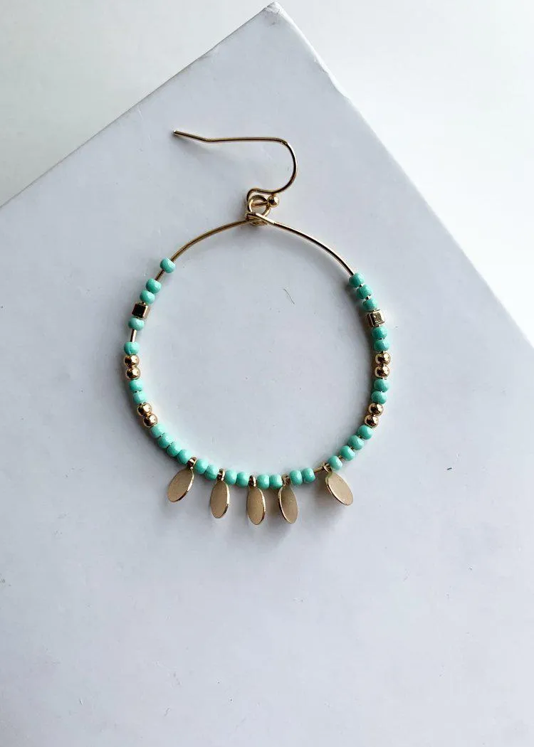 Abaco Beaded Charm Turquoise Hoops