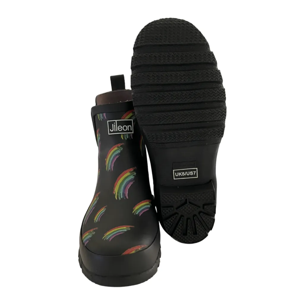 Ankle Height Rain Boots - Black Matt with Rainbows - Wide Foot - Easy to Slip On