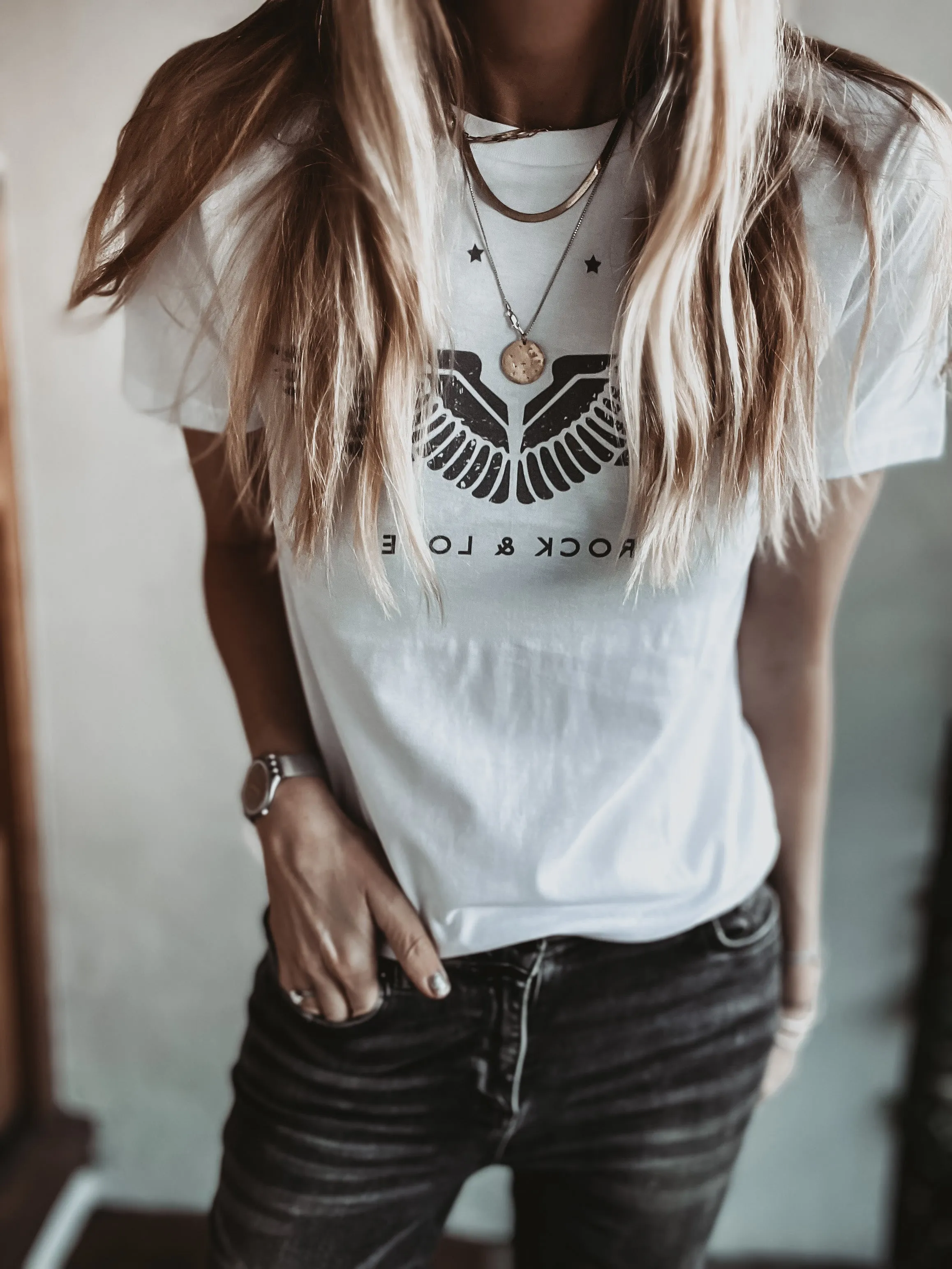 Aviator Wings and stars white tee *boyfriend fit* *NEW*