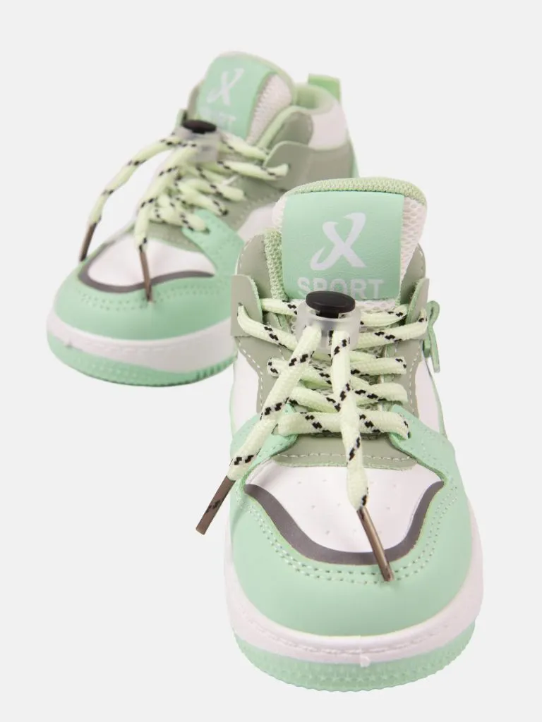 Baby Girl Active Trainers with panels and lace closure - Mint Green