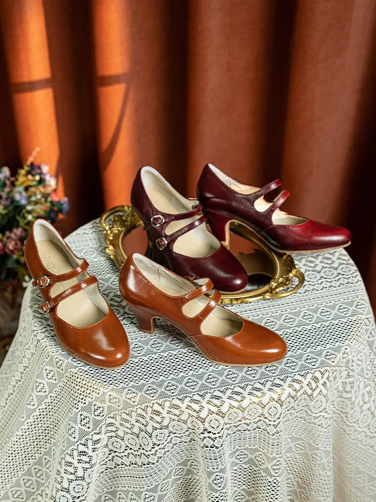 Bailandi 白兰地 Brandy 1930s Double Strap Genuine Leather Mary Janes