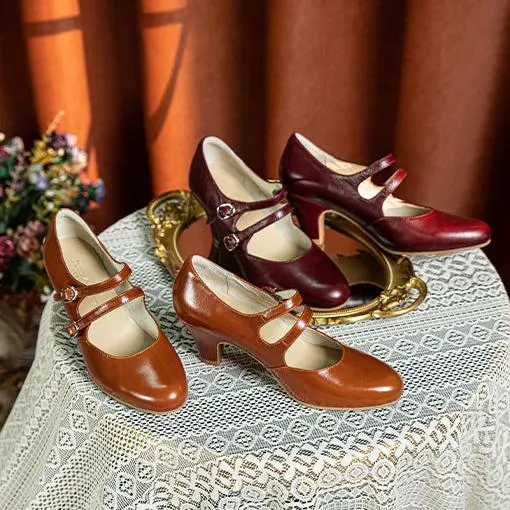 Bailandi 白兰地 Brandy 1930s Double Strap Genuine Leather Mary Janes