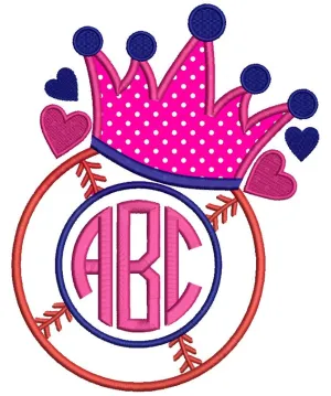 Baseball Crown Monogram Applique Machine Embroidery Design Digitized Pattern