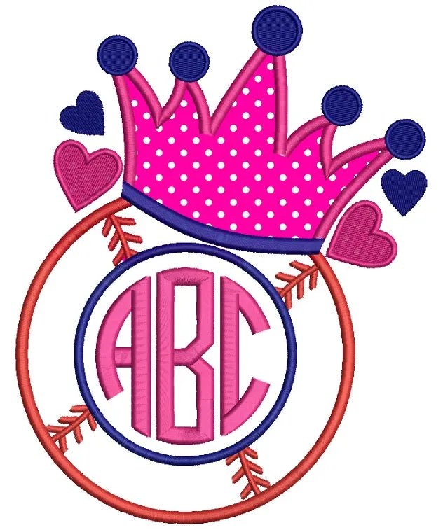 Baseball Crown Monogram Applique Machine Embroidery Design Digitized Pattern