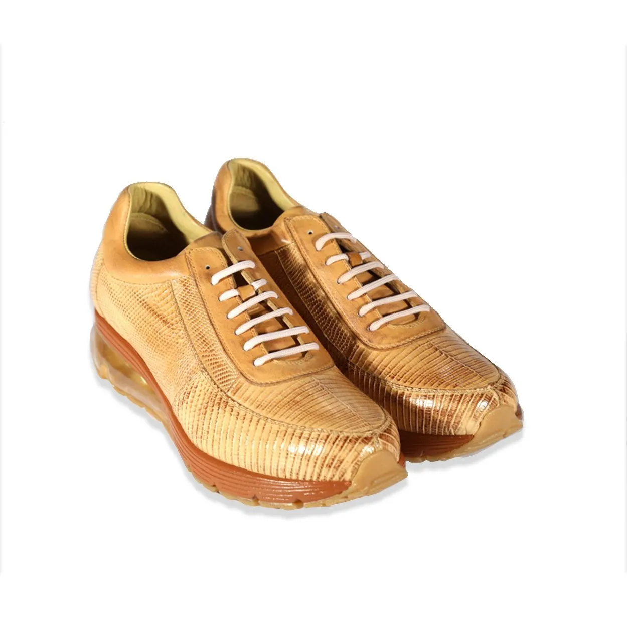 Belvedere E17 Savana Men's Shoes Camel Exotic Lizard Tennis Sneakers (BVS3033)