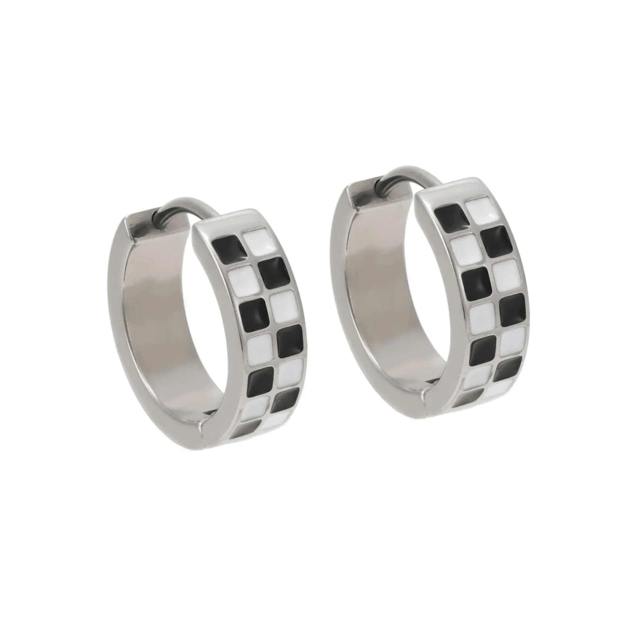 Black & White Checker Titanium Hoops