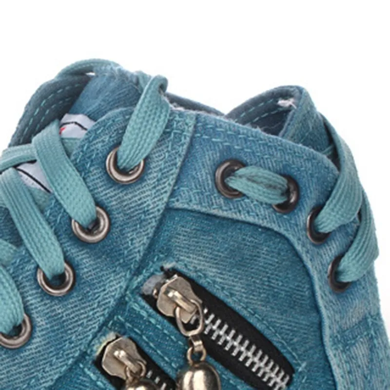 Blue denim skull canvas shoes lace-up