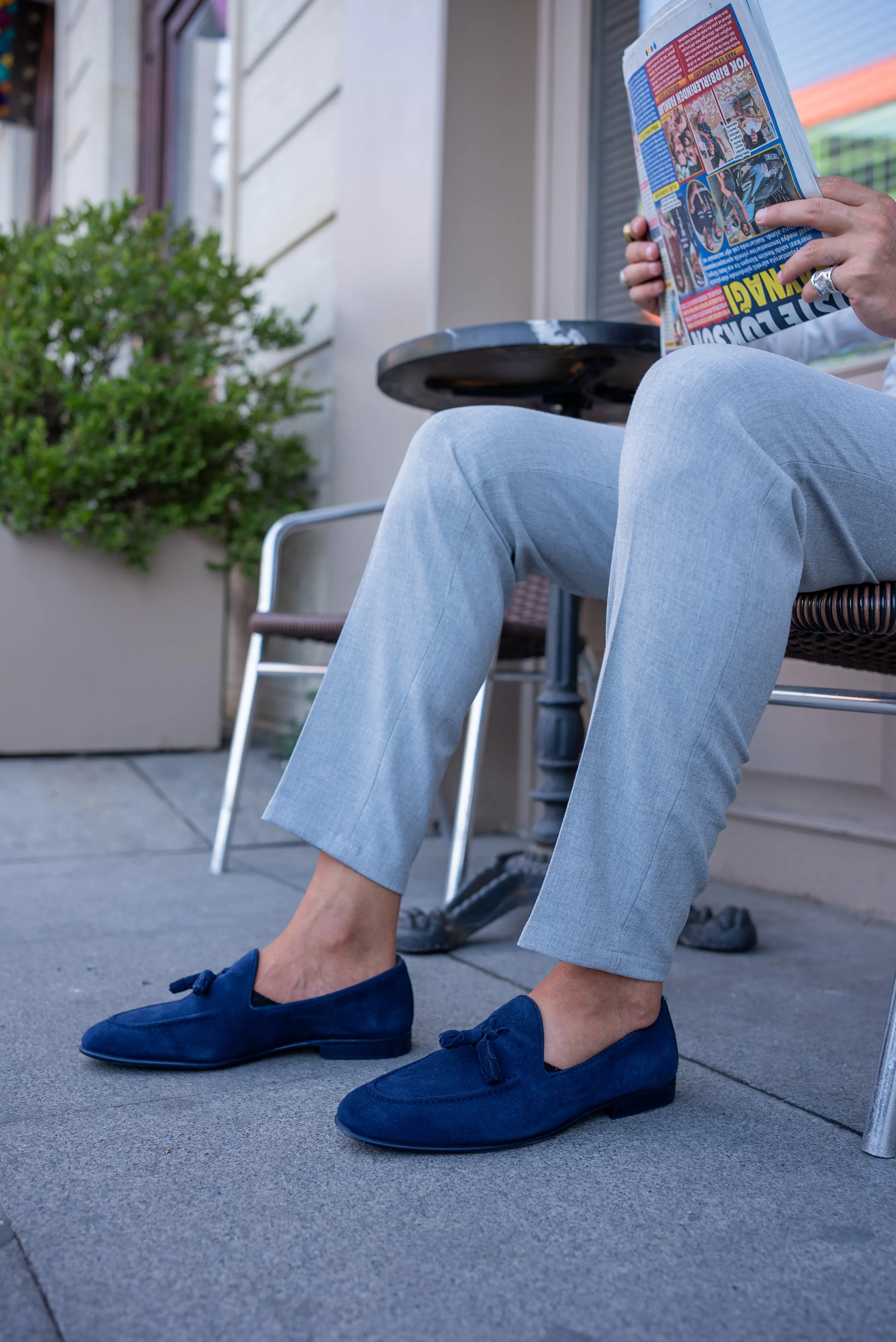 Bojoni Bravo Navy Blue  Suede Tassel Loafers