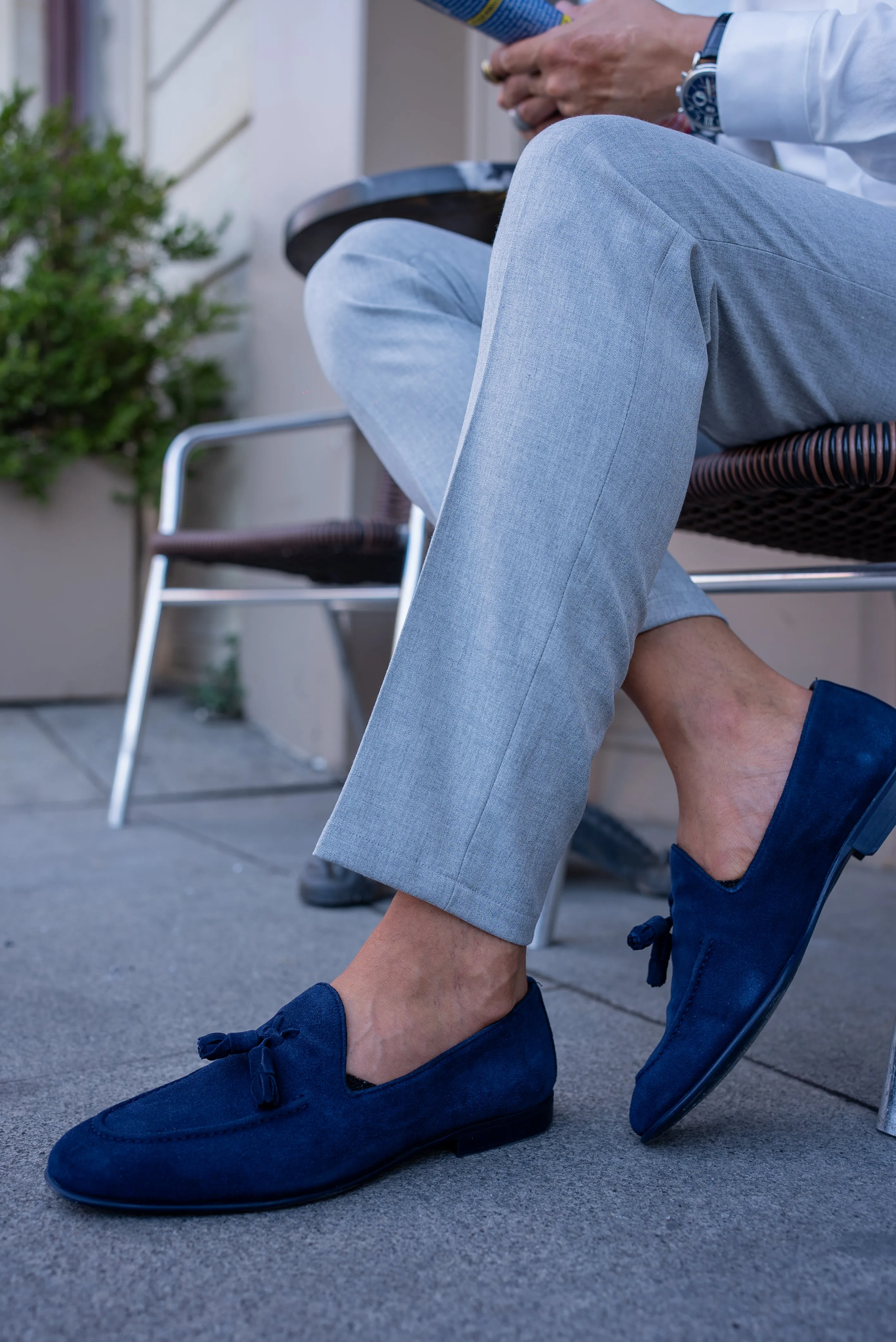 Bojoni Bravo Navy Blue  Suede Tassel Loafers