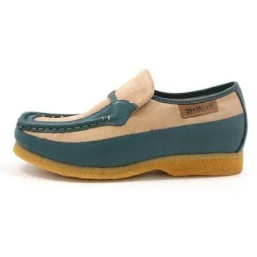 British Walkers Power Men's Tan and Blue Suede Crepe Sole Slip Ons