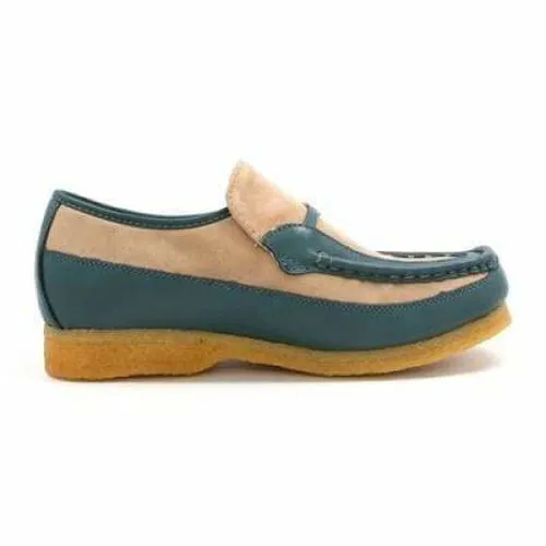 British Walkers Power Men's Tan and Blue Suede Crepe Sole Slip Ons