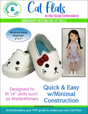 Cat Flats ITH Embroidery Pattern for 14 Inch Dolls