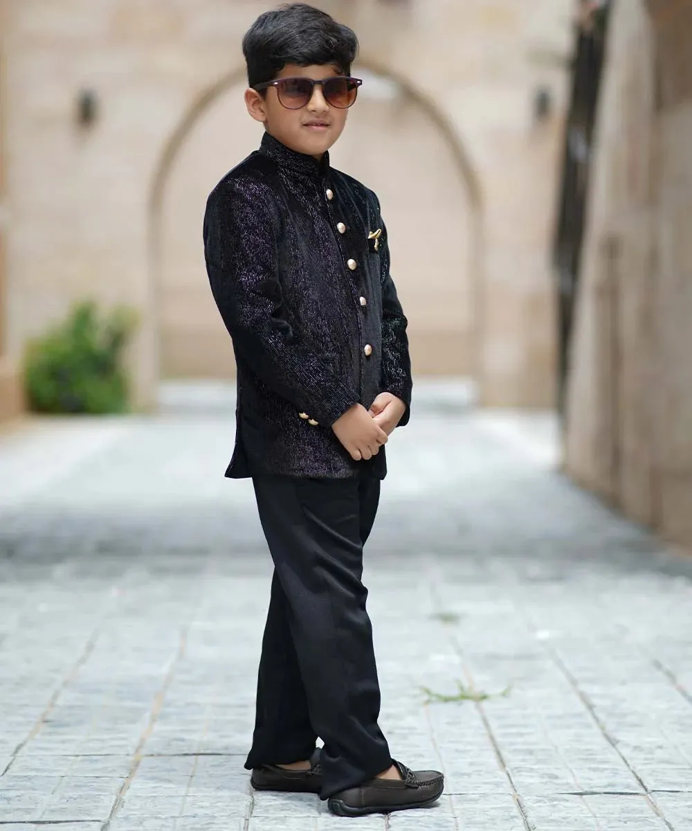 Celebrity Style Black Jodhpuri Suit Set for Boys