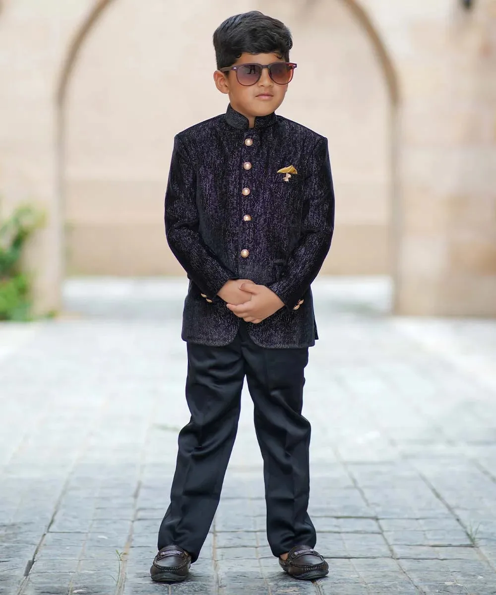 Celebrity Style Black Jodhpuri Suit Set for Boys