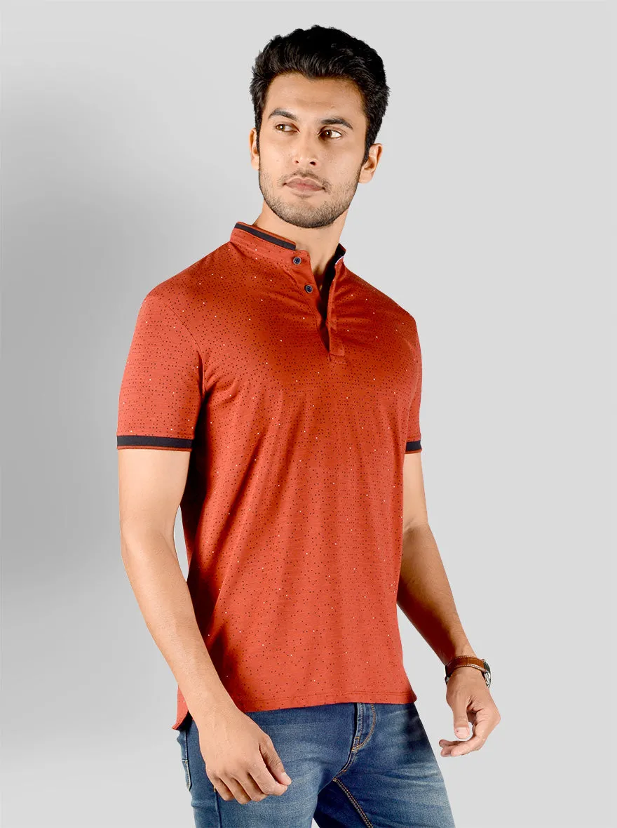 Cinnamon Red Printed Slim Fit Polo T-shirt | JadeBlue