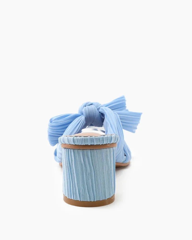 (Clean Up) Pleated Bow Open Toe Chunky Block Heel Sandals