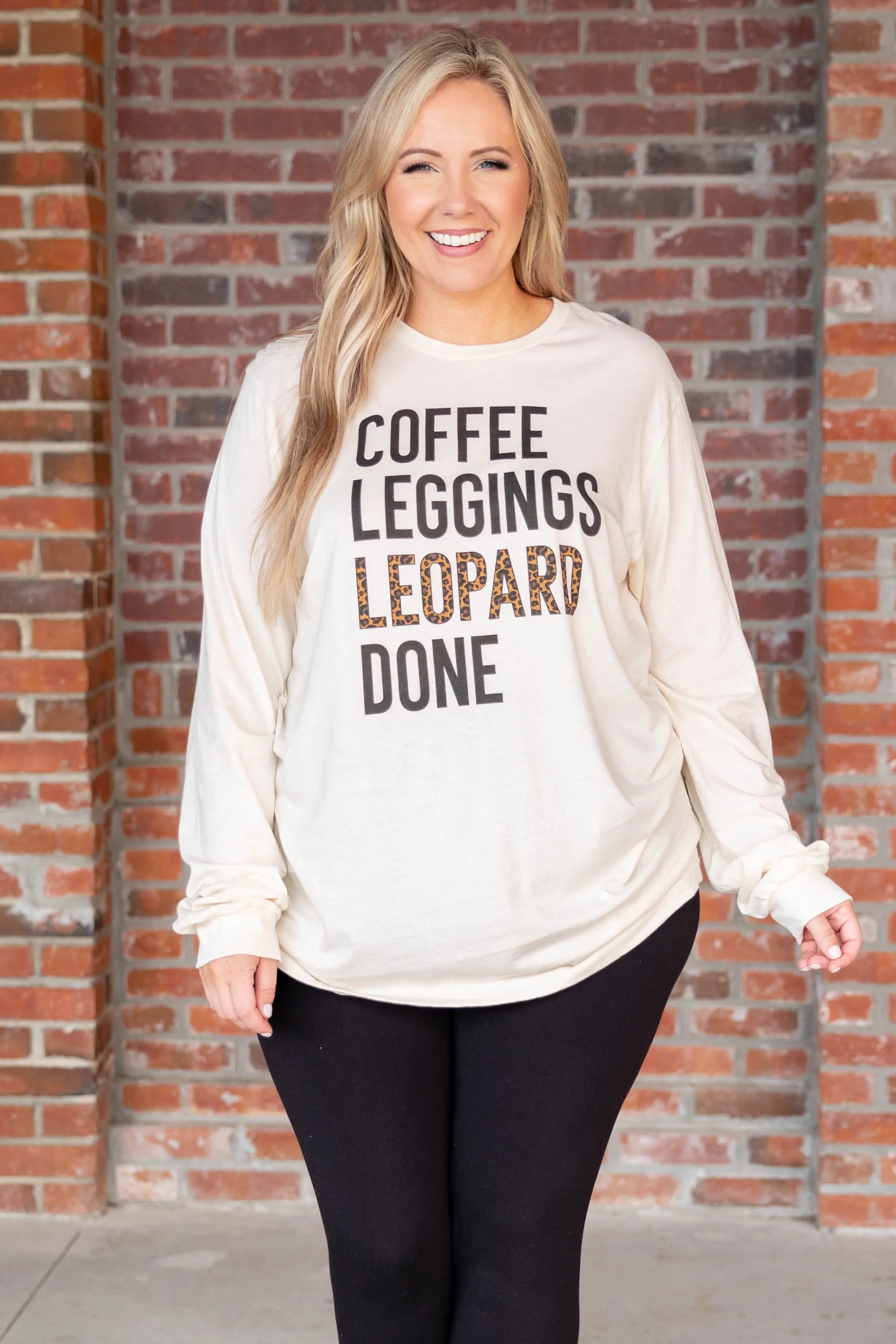 Coffee, Leggings, and Leopard Top, Natural