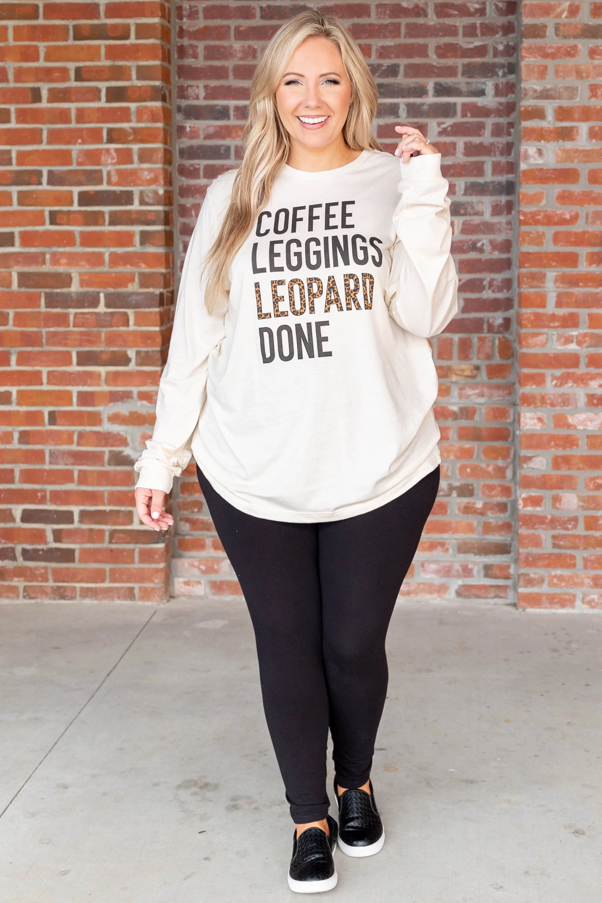 Coffee, Leggings, and Leopard Top, Natural