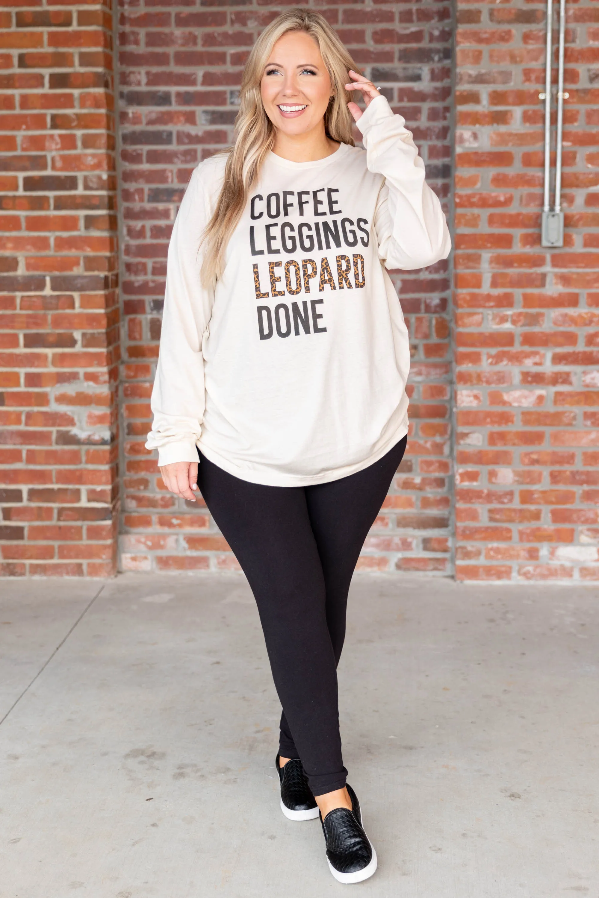 Coffee, Leggings, and Leopard Top, Natural