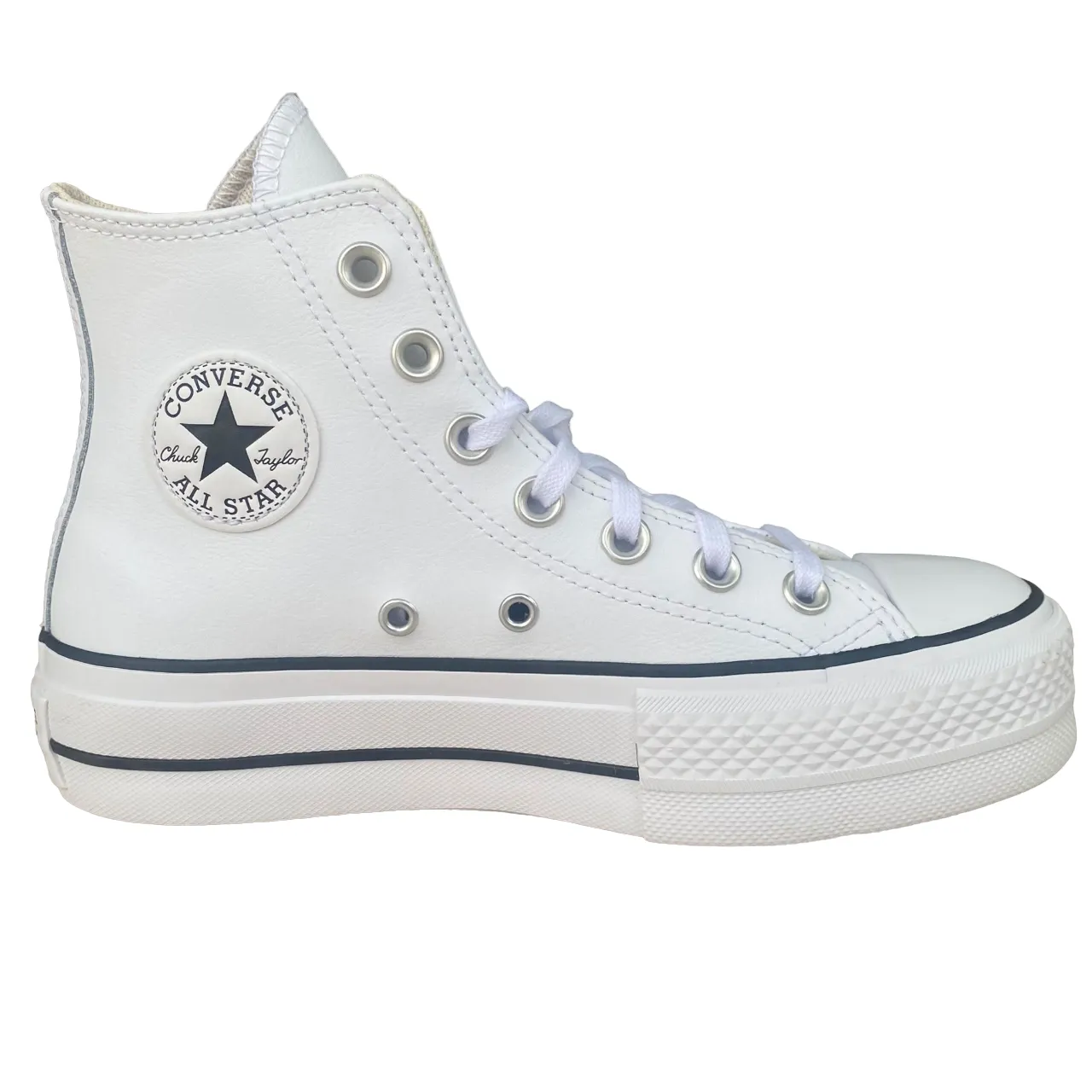 Converse scarpa sneakers alta in pelle con zeppa Chuck Taylor All Star 561676C bianco-nero