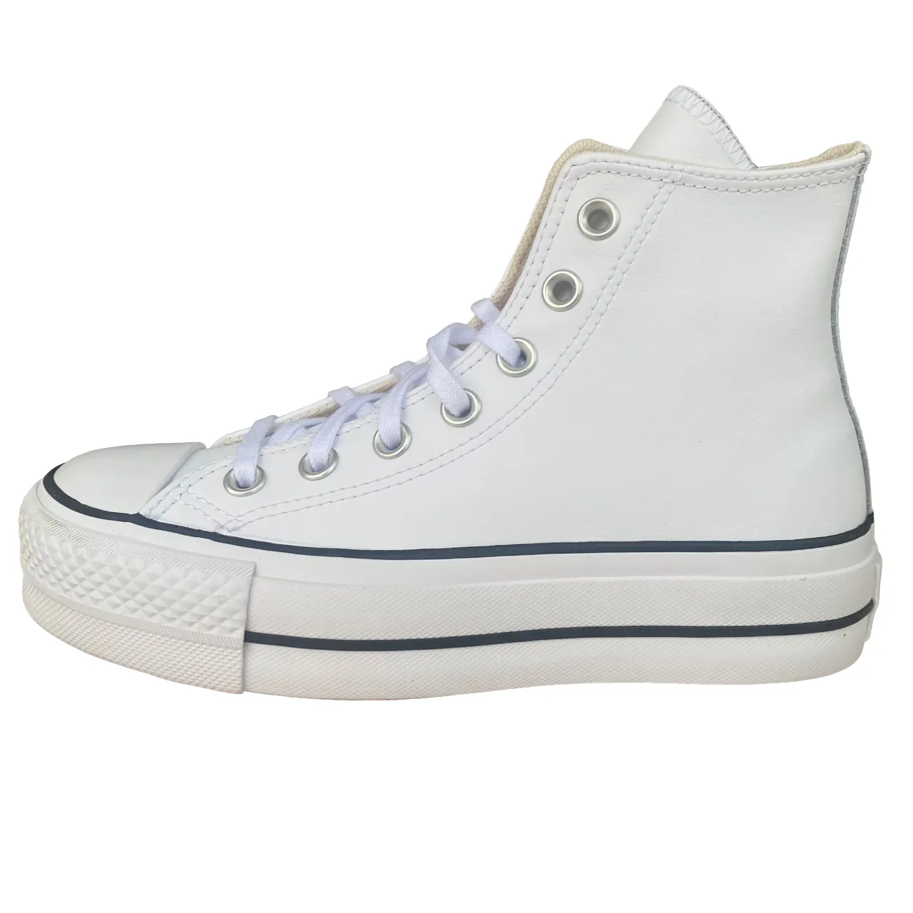 Converse scarpa sneakers alta in pelle con zeppa Chuck Taylor All Star 561676C bianco-nero