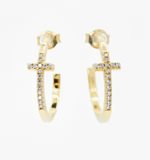 Cross Pave Hoop Earrings