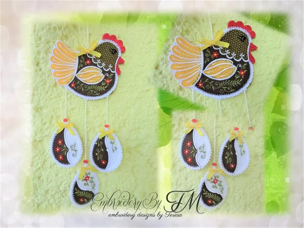 Decoration Hen and eggs / combination lace and felt