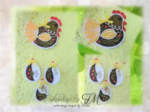 Decoration Hen and eggs / combination lace and felt