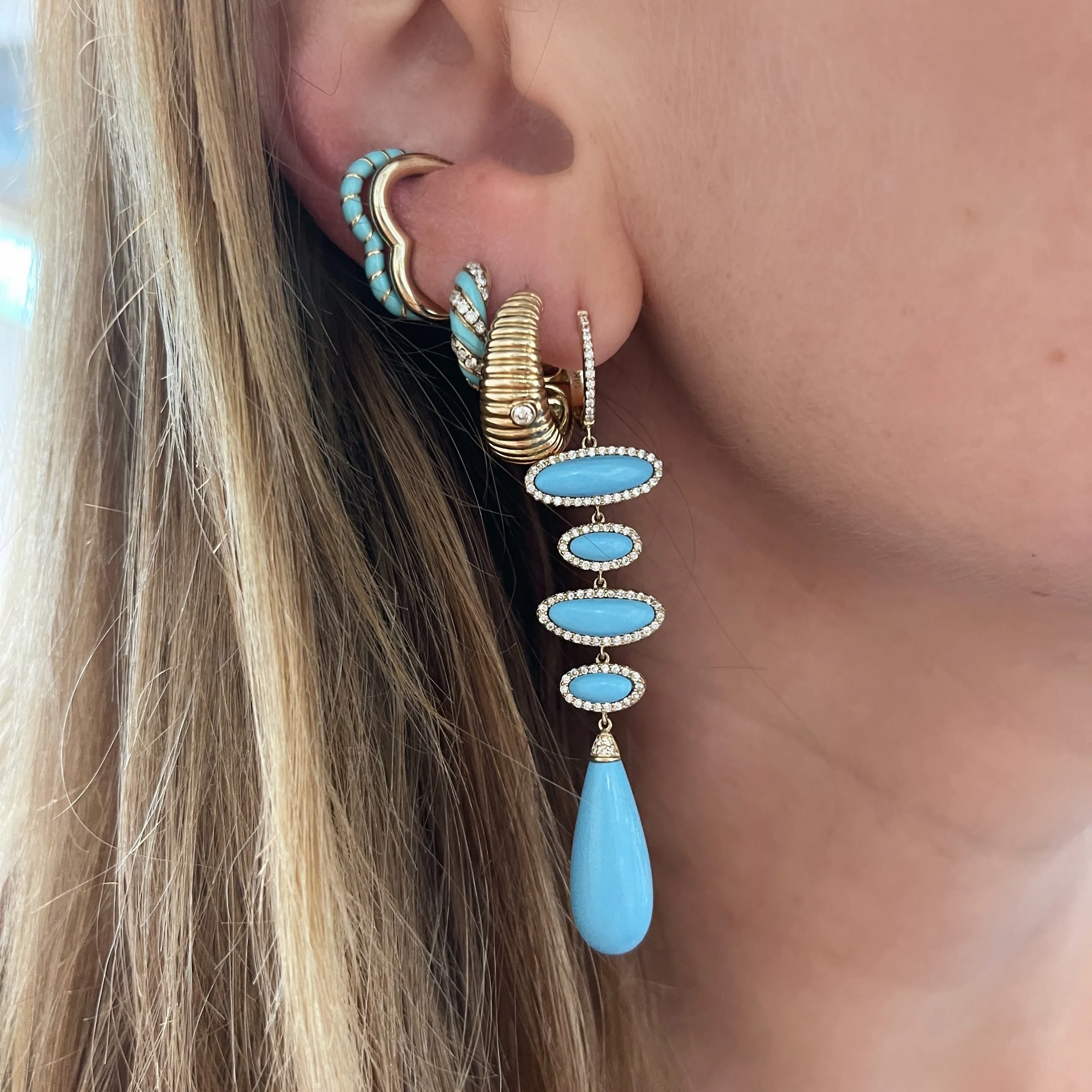 Enamel & Diamond Twisted Candy Hoop Earrings