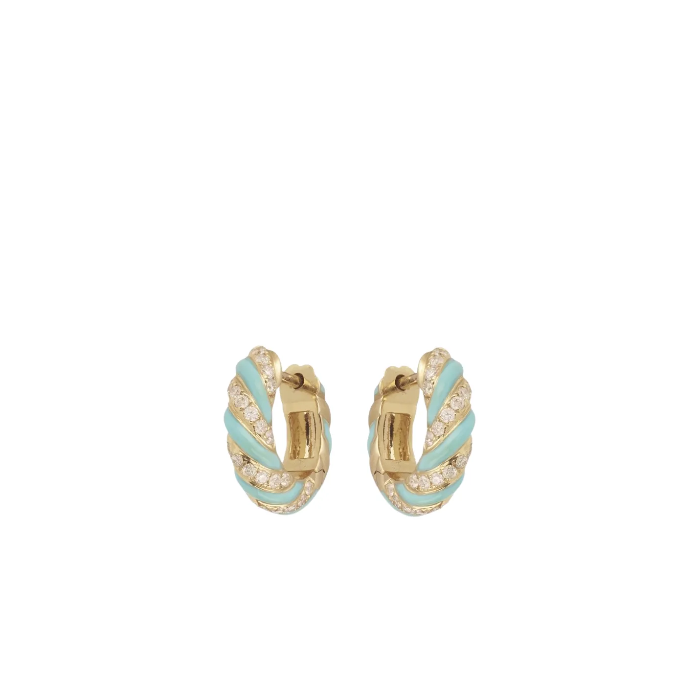 Enamel & Diamond Twisted Candy Hoop Earrings