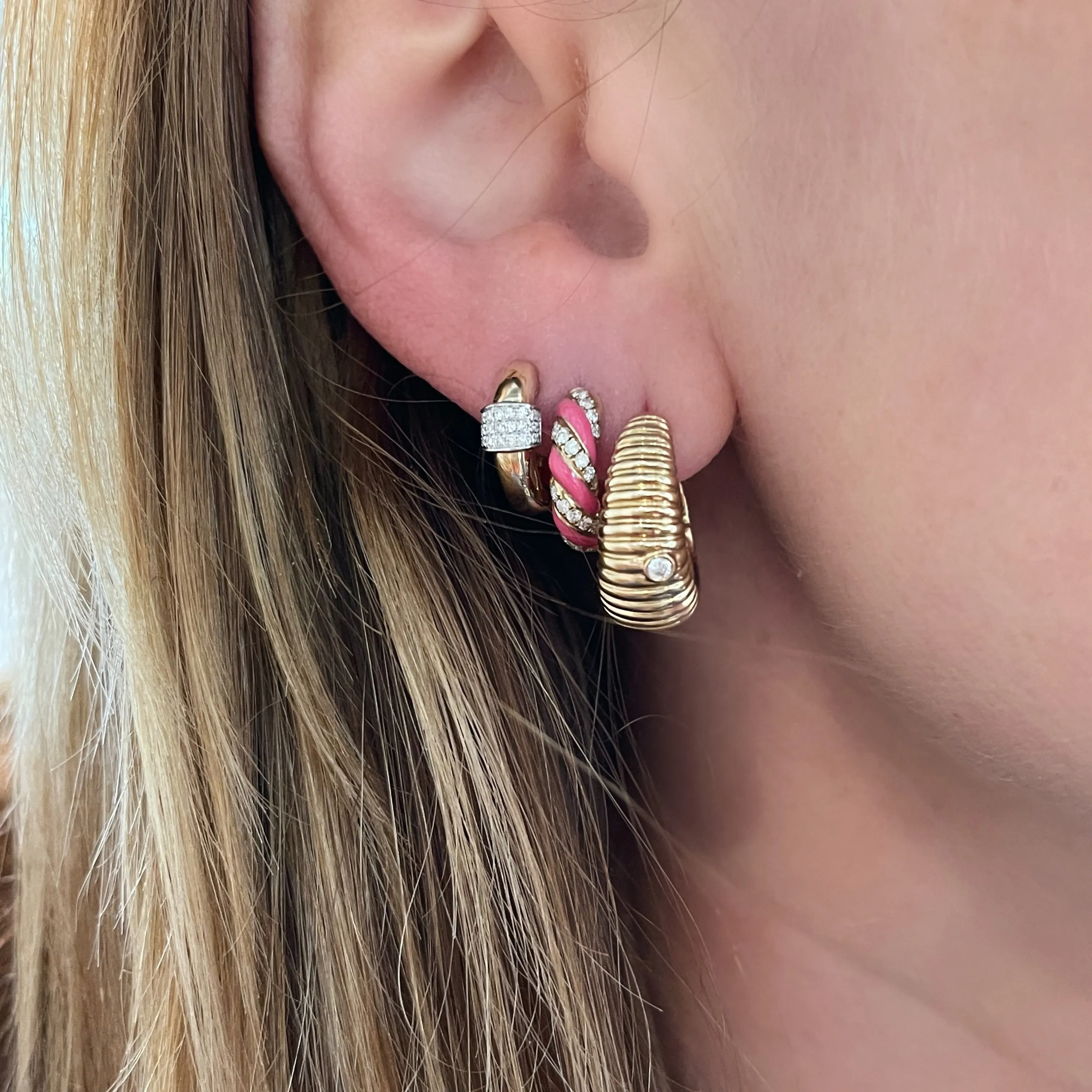 Enamel & Diamond Twisted Candy Hoop Earrings