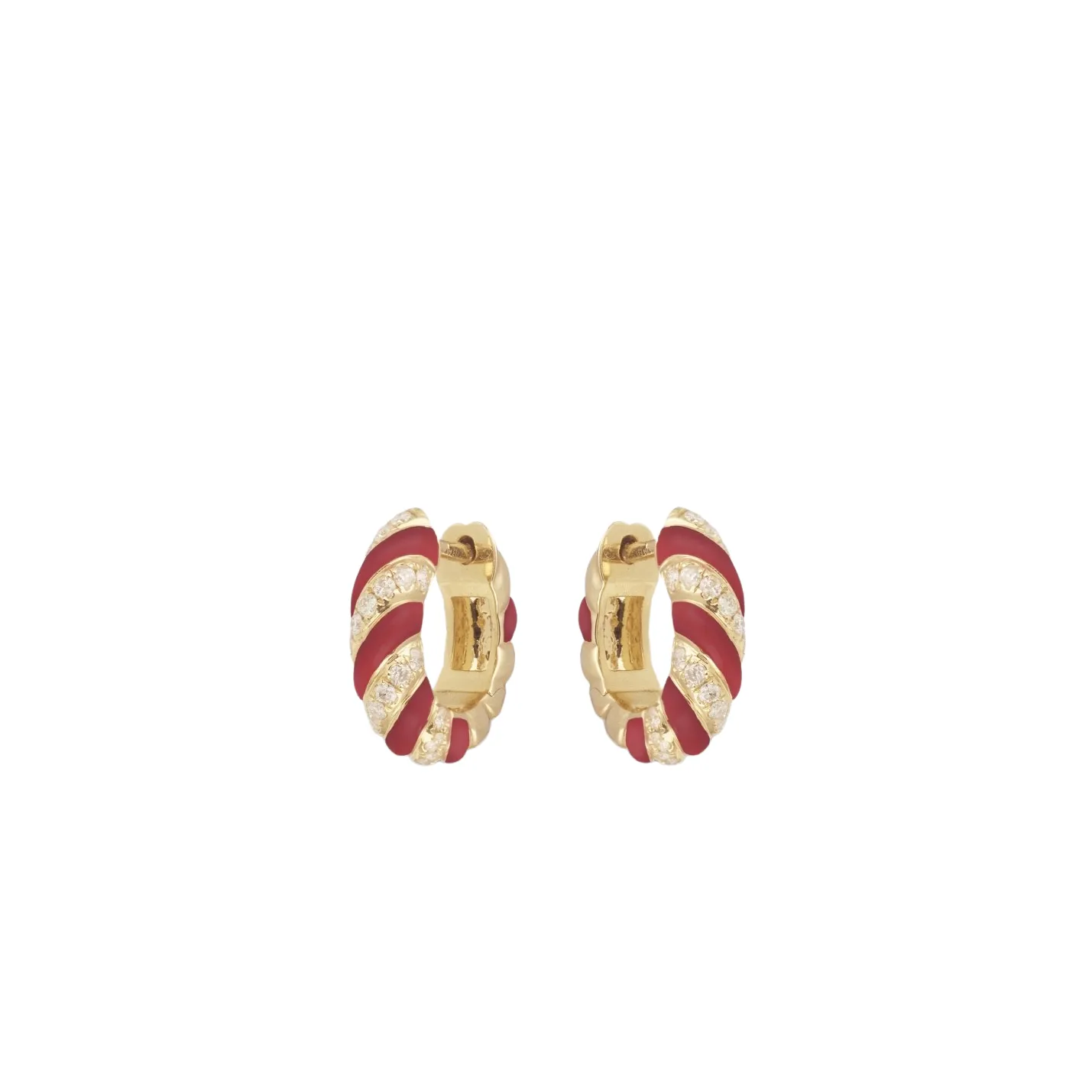 Enamel & Diamond Twisted Candy Hoop Earrings